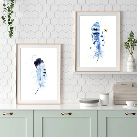 Image of a feather watercolor painting by Shayna Larsen, originals & prints available