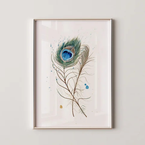 Image of a feather watercolor painting by Shayna Larsen, originals & prints available