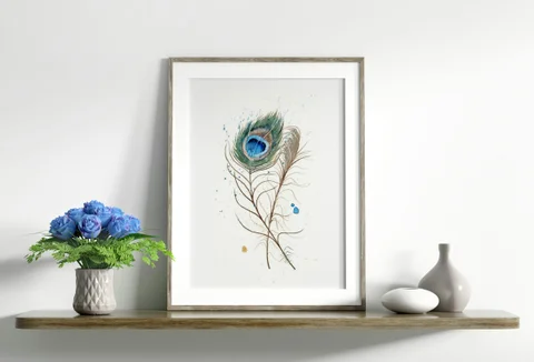 Image of a feather watercolor painting by Shayna Larsen, originals & prints available