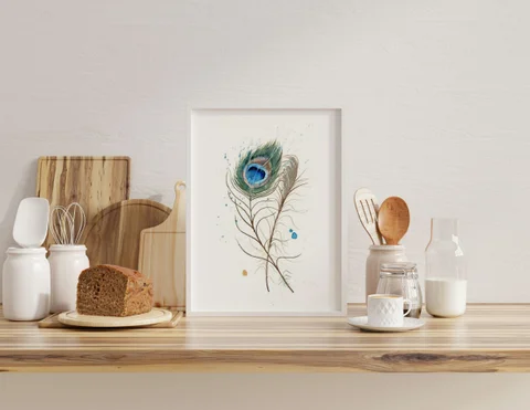 Image of a feather watercolor painting by Shayna Larsen, originals & prints available