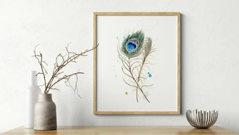 Image of a feather watercolor painting by Shayna Larsen, originals & prints available