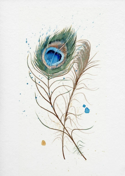 Image of a feather watercolor painting by Shayna Larsen, originals & prints available