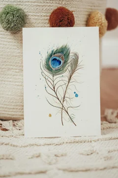 Image of a feather watercolor painting by Shayna Larsen, originals & prints available