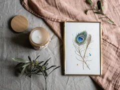Image of a feather watercolor painting by Shayna Larsen, originals & prints available