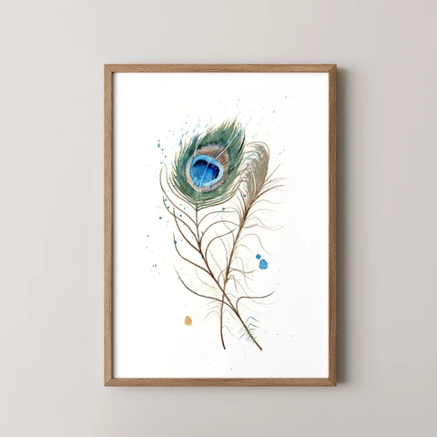 Image of a feather watercolor painting by Shayna Larsen, originals & prints available