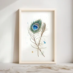 Image of a feather watercolor painting by Shayna Larsen, originals & prints available