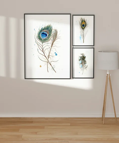 Image of a feather watercolor painting by Shayna Larsen, originals & prints available