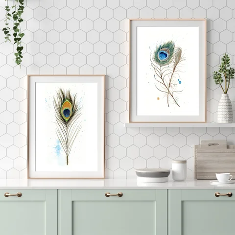 Image of a feather watercolor painting by Shayna Larsen, originals & prints available