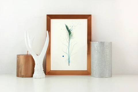 Image of a feather watercolor painting by Shayna Larsen, originals & prints available