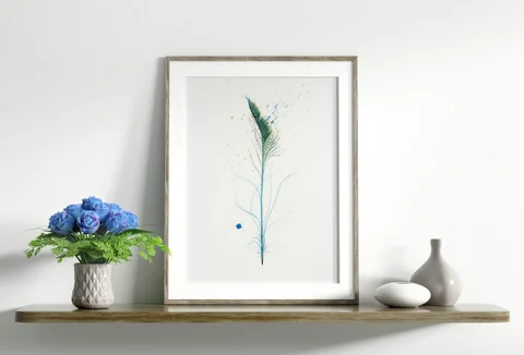 Image of a feather watercolor painting by Shayna Larsen, originals & prints available
