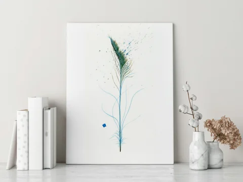 Image of a feather watercolor painting by Shayna Larsen, originals & prints available