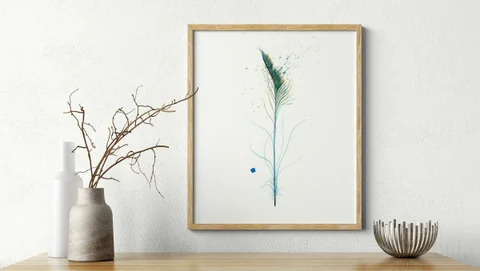 Image of a feather watercolor painting by Shayna Larsen, originals & prints available
