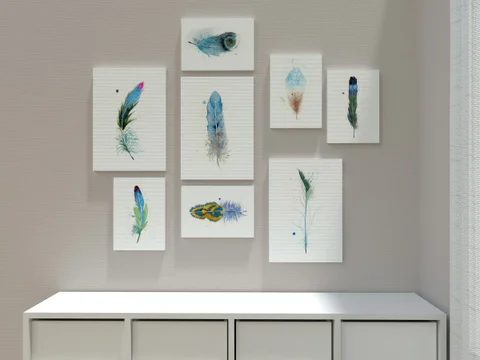 Image of a feather watercolor painting by Shayna Larsen, originals & prints available