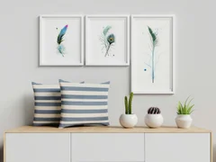 Image of a feather watercolor painting by Shayna Larsen, originals & prints available