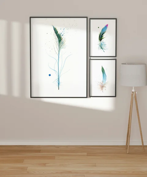 Image of a feather watercolor painting by Shayna Larsen, originals & prints available