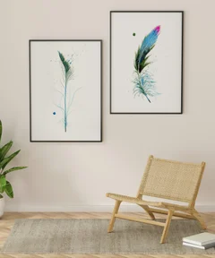 Image of a feather watercolor painting by Shayna Larsen, originals & prints available