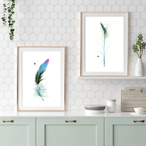 Image of a feather watercolor painting by Shayna Larsen, originals & prints available