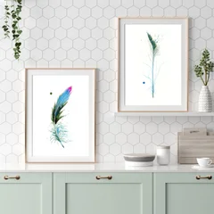 Image of a feather watercolor painting by Shayna Larsen, originals & prints available
