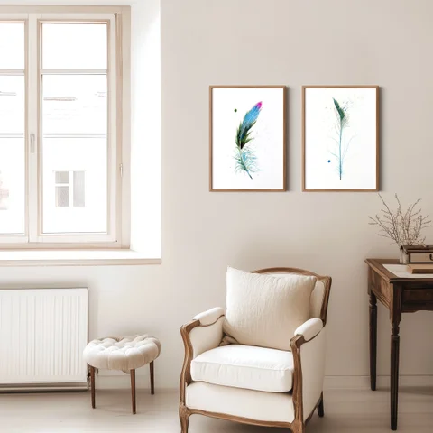 Image of a feather watercolor painting by Shayna Larsen, originals & prints available