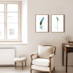 Image of a feather watercolor painting by Shayna Larsen, originals & prints available