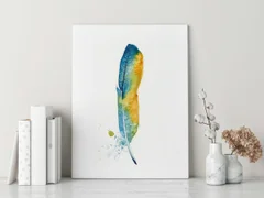 Image of a feather watercolor painting by Shayna Larsen, originals & prints available