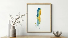 Image of a feather watercolor painting by Shayna Larsen, originals & prints available