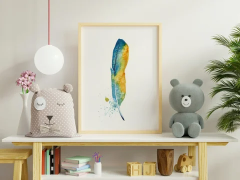 Image of a feather watercolor painting by Shayna Larsen, originals & prints available