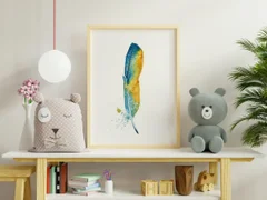 Image of a feather watercolor painting by Shayna Larsen, originals & prints available