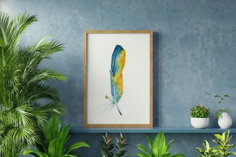 Image of a feather watercolor painting by Shayna Larsen, originals & prints available