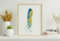 Image of a feather watercolor painting by Shayna Larsen, originals & prints available