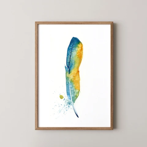 Image of a feather watercolor painting by Shayna Larsen, originals & prints available