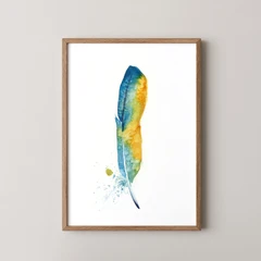 Image of a feather watercolor painting by Shayna Larsen, originals & prints available