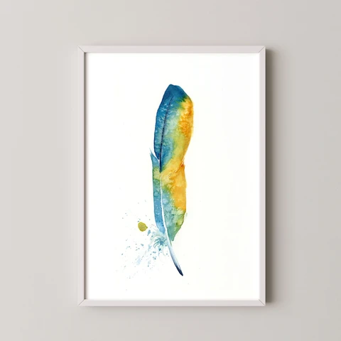 Image of a feather watercolor painting by Shayna Larsen, originals & prints available