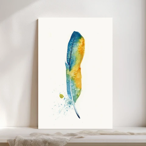 Image of a feather watercolor painting by Shayna Larsen, originals & prints available