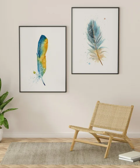 Image of a feather watercolor painting by Shayna Larsen, originals & prints available