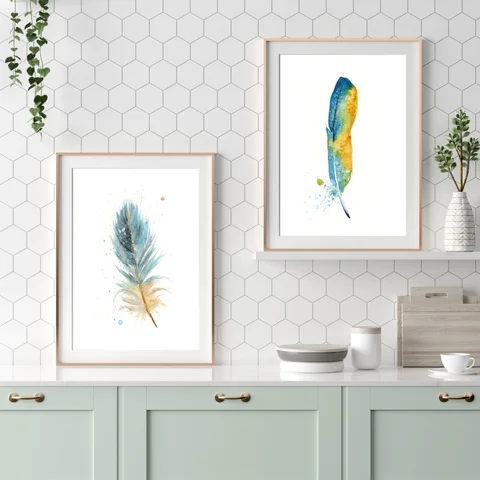 Image of a feather watercolor painting by Shayna Larsen, originals & prints available