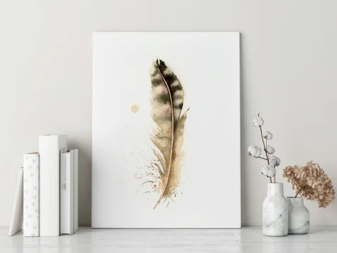 Image of a feather watercolor painting by Shayna Larsen, originals & prints available