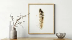 Image of a feather watercolor painting by Shayna Larsen, originals & prints available