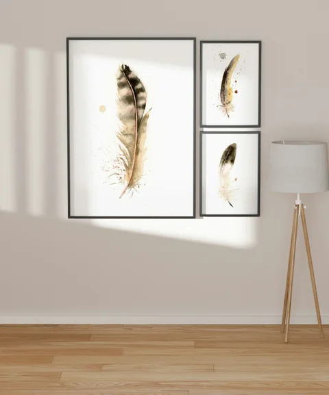 Image of a feather watercolor painting by Shayna Larsen, originals & prints available
