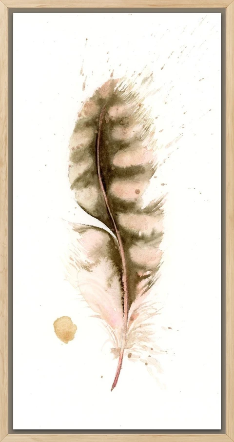 Image of a feather watercolor painting by Shayna Larsen, originals & prints available