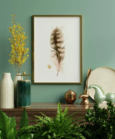 Image of a feather watercolor painting by Shayna Larsen, originals & prints available