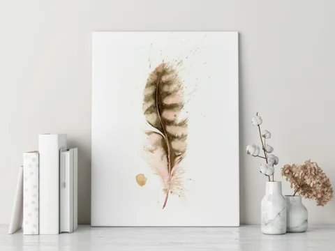 Image of a feather watercolor painting by Shayna Larsen, originals & prints available