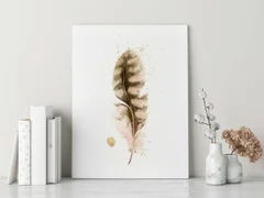 Image of a feather watercolor painting by Shayna Larsen, originals & prints available