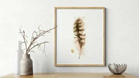 Image of a feather watercolor painting by Shayna Larsen, originals & prints available