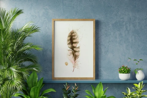 Image of a feather watercolor painting by Shayna Larsen, originals & prints available
