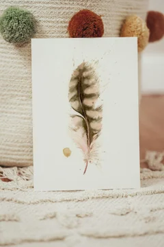 Image of a feather watercolor painting by Shayna Larsen, originals & prints available