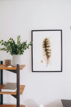 Image of a feather watercolor painting by Shayna Larsen, originals & prints available