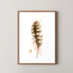 Image of a feather watercolor painting by Shayna Larsen, originals & prints available