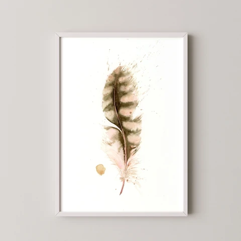 Image of a feather watercolor painting by Shayna Larsen, originals & prints available