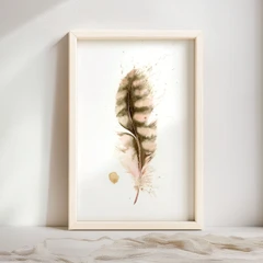 Image of a feather watercolor painting by Shayna Larsen, originals & prints available